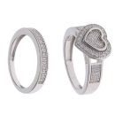 Silver Cubic Zirconia Set Of Two Half Eternity and Heart Cluster Ring By Icesia
