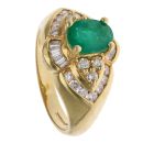 18ct Yellow Gold 0.50ct Brilliant and Baguette Cut Diamond and Emerald Cluster Ring