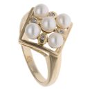 9ct Yellow Gold 0.05ct Diamond and Pearl Ring