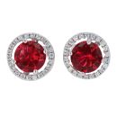 Silver Cubic Zirconia And Red Gemstone Heart Cluster Stud Earrings by Icesia
