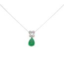 14ct White Gold 0.05ct Diamond And Green Jade Pendant And Chain 18"