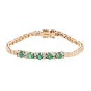14ct Yellow Gold 0.30ct Brilliant and Oval Cut Diamond and Emerald Bracelet 6.5"