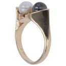 9ct Yellow Gold White and Grey Pearl Two Stone Ring