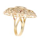 14ct Yellow Gold Red Gemstone Patterned Ring