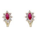 14ct Yellow Gold Flower Cluster Cubic Zirconia And Red Stone Set Earrings