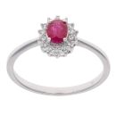9ct White Gold 0.10ct Diamond and Ruby Cluster Ring