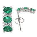 Silver Cubic Zirconia and Green Gemstone Stud Earrings By Icesia