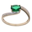 9ct Yellow Gold 0.05ct Diamond and Green Gemstone Single Stone Ring