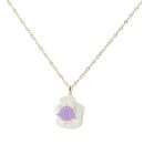 9ct Yellow Gold Mother Of Pearl And Lavender Jade Flower Pendant And Chain 20"