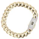 14ct Yellow Gold Monaco Classic Pave Lock Curb Bracelet 8.5"