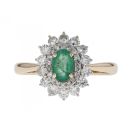 9ct Yellow Gold 0.52ct Diamond And Emerald Cluster Ring
