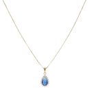 Gold Plated Silver Blue Gemstone and Cubic Zirconia Tear Drop Cluster Pendant and Chain 18"
