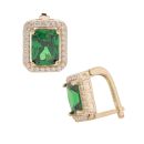 14ct Yellow Gold Cubic Zirconia And Green Gemstone Cluster Earrings