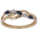 9ct Yellow Gold 0.01ct Diamond and Sapphire Crossover Ring