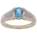 9ct Yellow Gold 0.05ct Diamond and Blue Topaz Ring