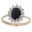 9ct Yellow Gold Sapphire and Cubic Zirconia Cluster Ring