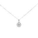 9ct White Gold Halo Cubic Zirconia Pendant & Chain 16"