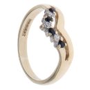 9ct Yellow Gold Sapphire and Cubic Zirconia Wishbone Ring