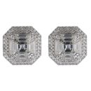 Platinum 2.76ct Asscher Pie And Brilliant Cut Diamond Cluster Stud Earrings