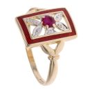 9ct Yellow Gold Red Enamel And Ruby Ring