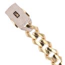 14ct Yellow Gold Monaco Edge Plain Pave Lock Curb Bracelet 9"