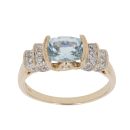 14ct Yellow Gold 0.15ct Brilliant Cut Diamond and Aquamarine Solitaire Ring
