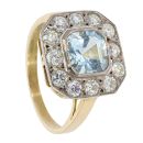 18ct Yellow Gold Diamond And Aquamarine Vintage Style Cluster Ring