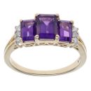 9ct Yellow Gold 0.10ct Brilliant Cut Diamond and Amethyst Three Stone Ring