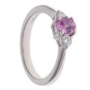 Platinum 0.15ct Diamond and Pink Sapphire Three Stone Ring