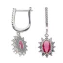 Silver Red Gemstone and Cubic Zirconia Cluster Earrings