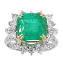 18ct White Gold Emerald And Diamond Cluster Ring
