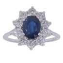 9ct White Gold 1.00ct Brilliant Cut Diamond and Sapphire Cluster Ring