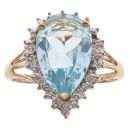 9ct Yellow Gold 0.02ct Brilliant Cut Diamond and Blue Topaz Cluster Ring