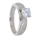 Silver Cubic Zirconia Solitaire Pave Shoulders Ring by Icesia