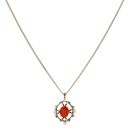9ct Yellow Gold Fire Opal and Pearl Pendant and Chain 16"