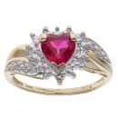 9ct Yellow Gold 0.02ct Diamond and Created Ruby Heart Cluster Ring