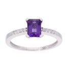 9ct White Gold Amethyst and Diamond Rectangular Ring