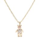 9ct Yellow Gold Pink And White Cubic Zirconia Teddy Bear Pendant And Chain 18"