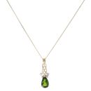 9ct Yellow Gold 0.05ct Diamond and Diopside Pendant and Chain 18"
