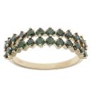 9ct Yellow Gold 0.75ct Brilliant Cut Green Diamond Two Row Fancy Ring