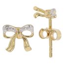 Gold Plated Silver Diamond Bow Stud Earrings