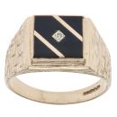 9ct Yellow Gold 0.01ct Diamond and Onyx Signet Ring