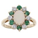 9ct Yellow Gold Cubic Zirconia, Emerald And Opal Cluster Ring