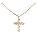 9ct Yellow Gold Patterned Cross Pendant and Chain 22"