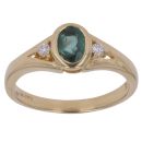 18ct Yellow Gold 0.05ct Diamond and Green Gemstone Ring