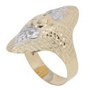 14ct Yellow and White Gold Textured Patterned Oval Ring