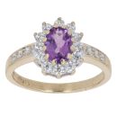 9ct Yellow Gold Amethyst and Cubic Zirconia Cluster Ring