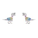 Silver Gem Set T-Rex Stud Earrings