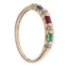 14ct Yellow Gold 0.10ct Diamond, Emerald, Ruby and Sapphire Ring