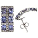 9ct White Gold 0.30ct Brilliant Cut Diamond And Tanzanite Cluster Earrings